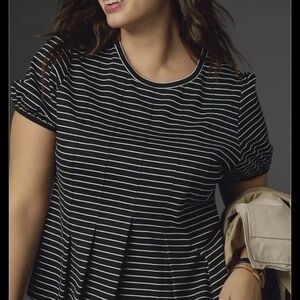 Anthropologie Black and White Striped Short Sleeve Top